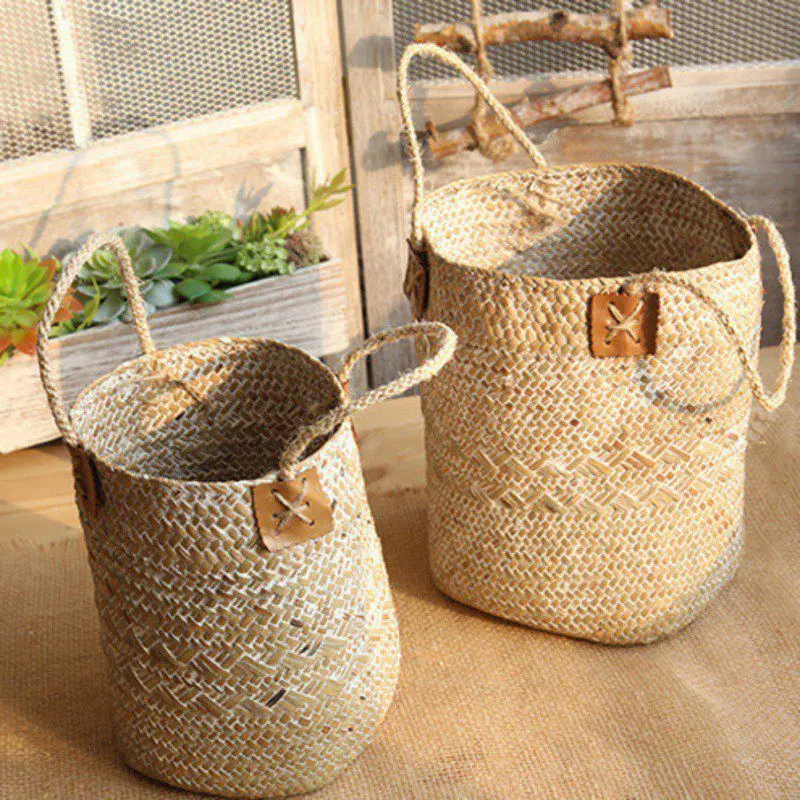 Складная корзина для хранения Бамбуковая корзина для белья подвесные корзины Цветы для дома, сада горшки ротанг-плантатор, органайзер, сумки на пояс