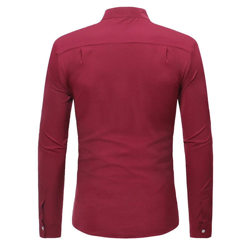 Male Autumn Shirt Long Sleeve Turn-down Collar Tops Fashion Zipper Boy Club Blusa High Quality Men Shirts Solid Color Party Wear