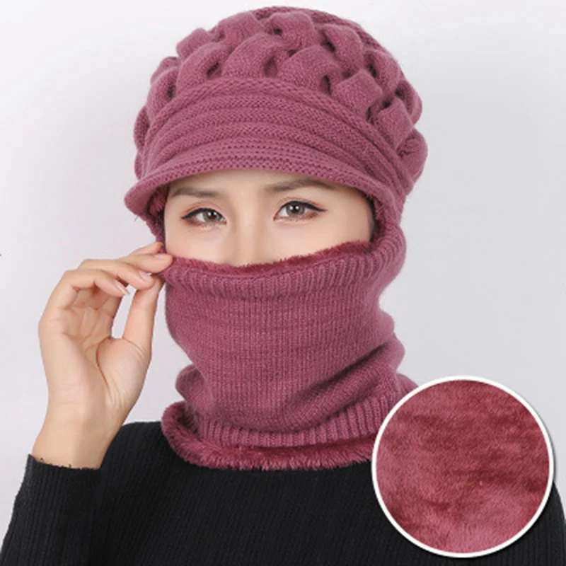 

For Bicycle Women Bib Beanie Hat Bobble Scarf Mask Set Knitted Winter Warm Snow Ski Cap Warm Cool Outdoor Breathable Scarf