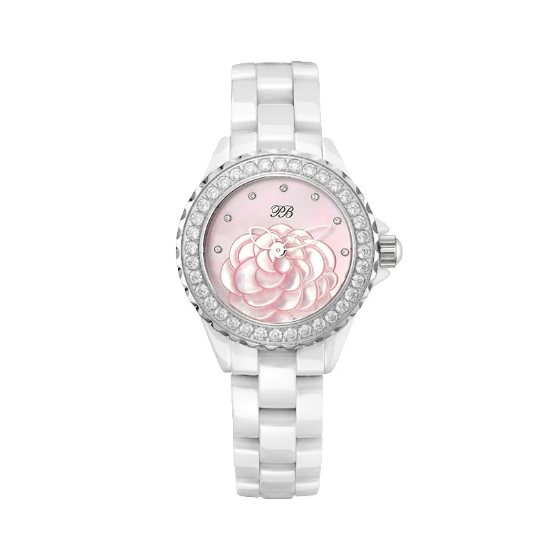 Pink Dial Watch Princess Butterfly Марка OEM розовый жемчуг цветок часы женские Кварцевые водонепроницаемые керамические женские часы Новое поступление - Цвет: Pink Dial Watch
