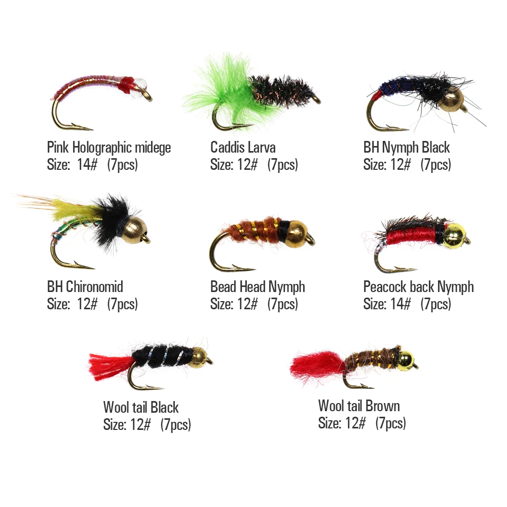 ICERIO 147PCS Scud Nymph Midge Larvae Box Set Fly Fishing Flies Trout Grayling Panfish Lure Carp Artificial Fish Bait