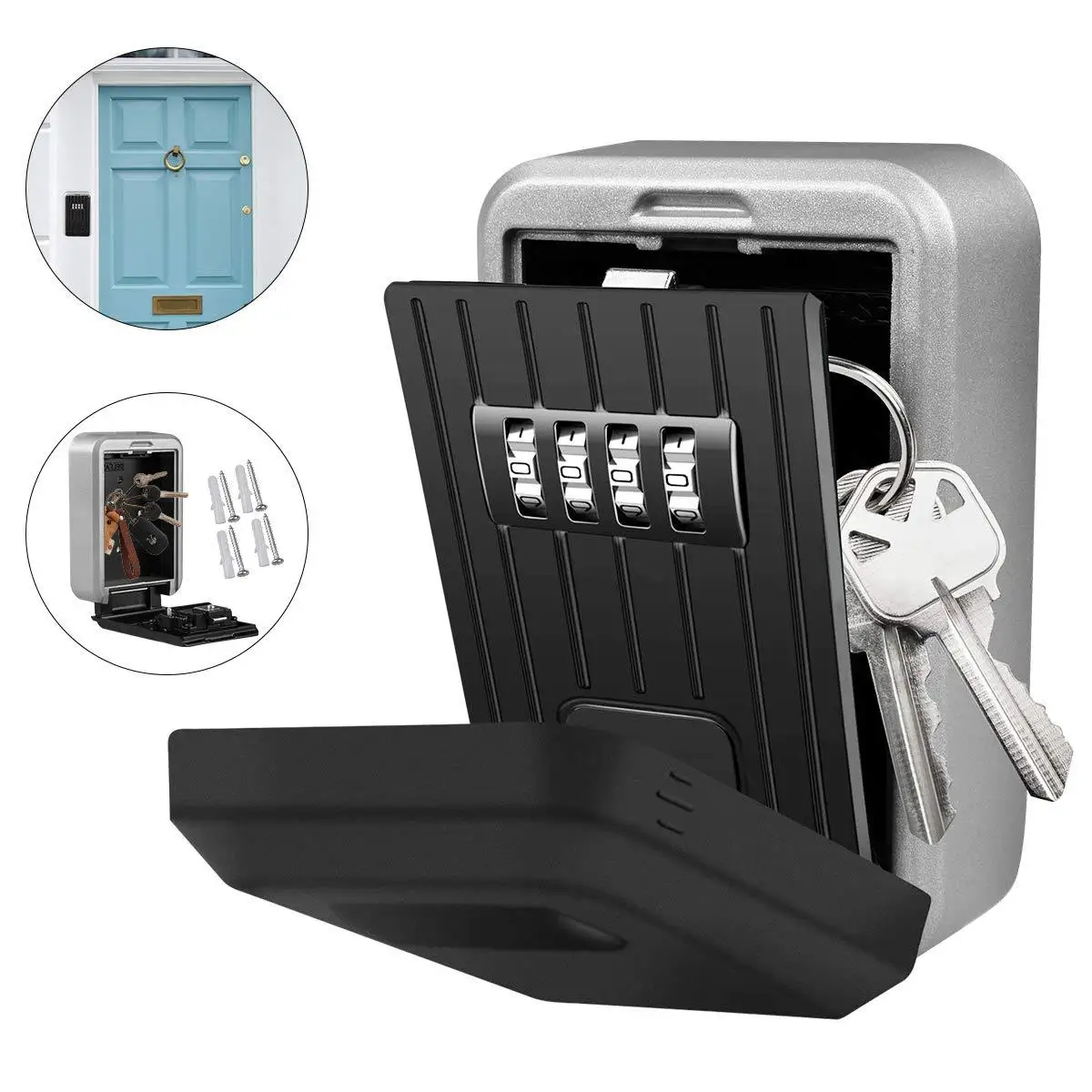 OUTDOOR WALL MOUNTED SAFE KEY BOX WITH LOCK & WATERPROOF COVER HOME/CAR/KEYS 