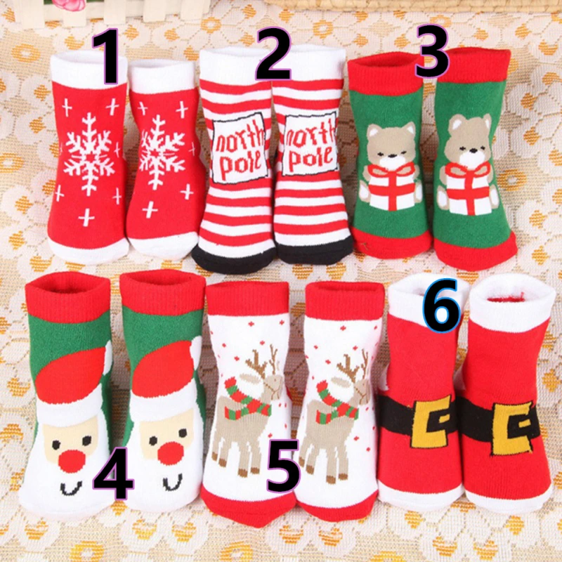 1 пара, хлопковые детские носки на весну, зиму и осень для маленьких мальчиков и девочек, махровые носки в полоску, снежинка, лось, Санта-Клаус, Рождественский медведь - Цвет: 6-L