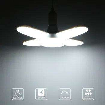 

60W Foldable Fan Blade Lamp E27 Bulb Super Bright 3500ml Cold White Light Angle Adjustable Lamp Home Garage Energy Saving Lights