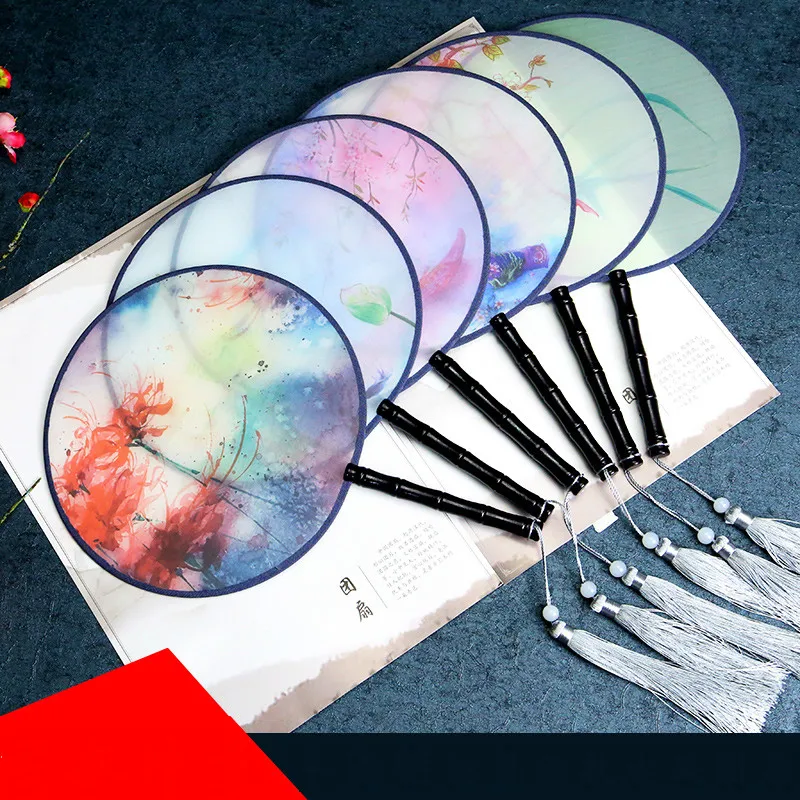 Chinese Round Fan Holding Silk-Like Translucent Group For Wedding Event Court Party Dance Christmas Gift Abanicos Para Boda | Дом и сад