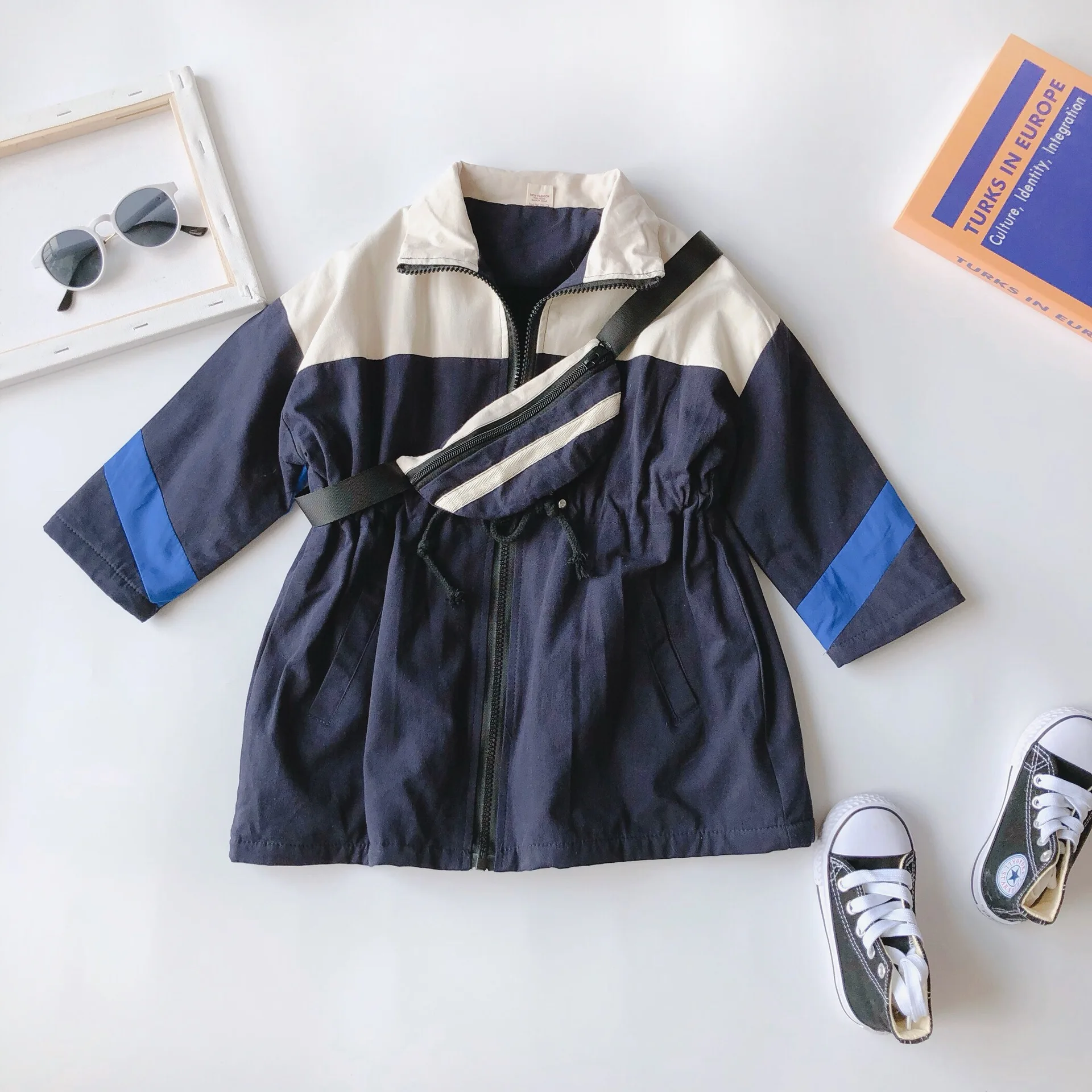 WLG boys girls winter coats kids turn down collar long style velvet thick dark blue red jackets baby warm casual clothes 2-6T - Цвет: dark blue