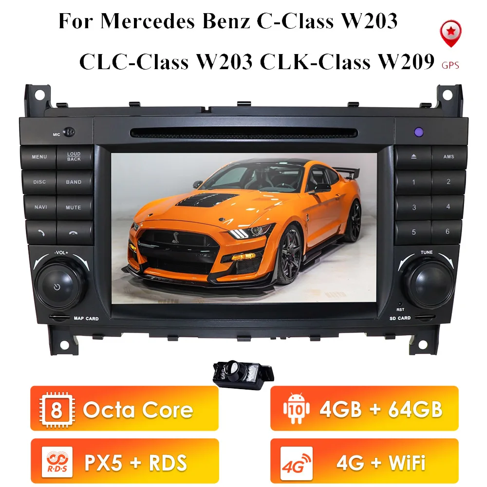 Автомобильный DVD-плеер PX5 IPS Android 10 для Mercedes Benz W203 W209 W219 A Class A160 C-Class C180 C200 CLK200 C230 GPS