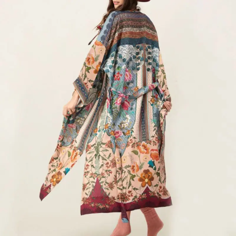 Женский пляжный купальник накидка бохо цветочный принт открытая передняя часть
