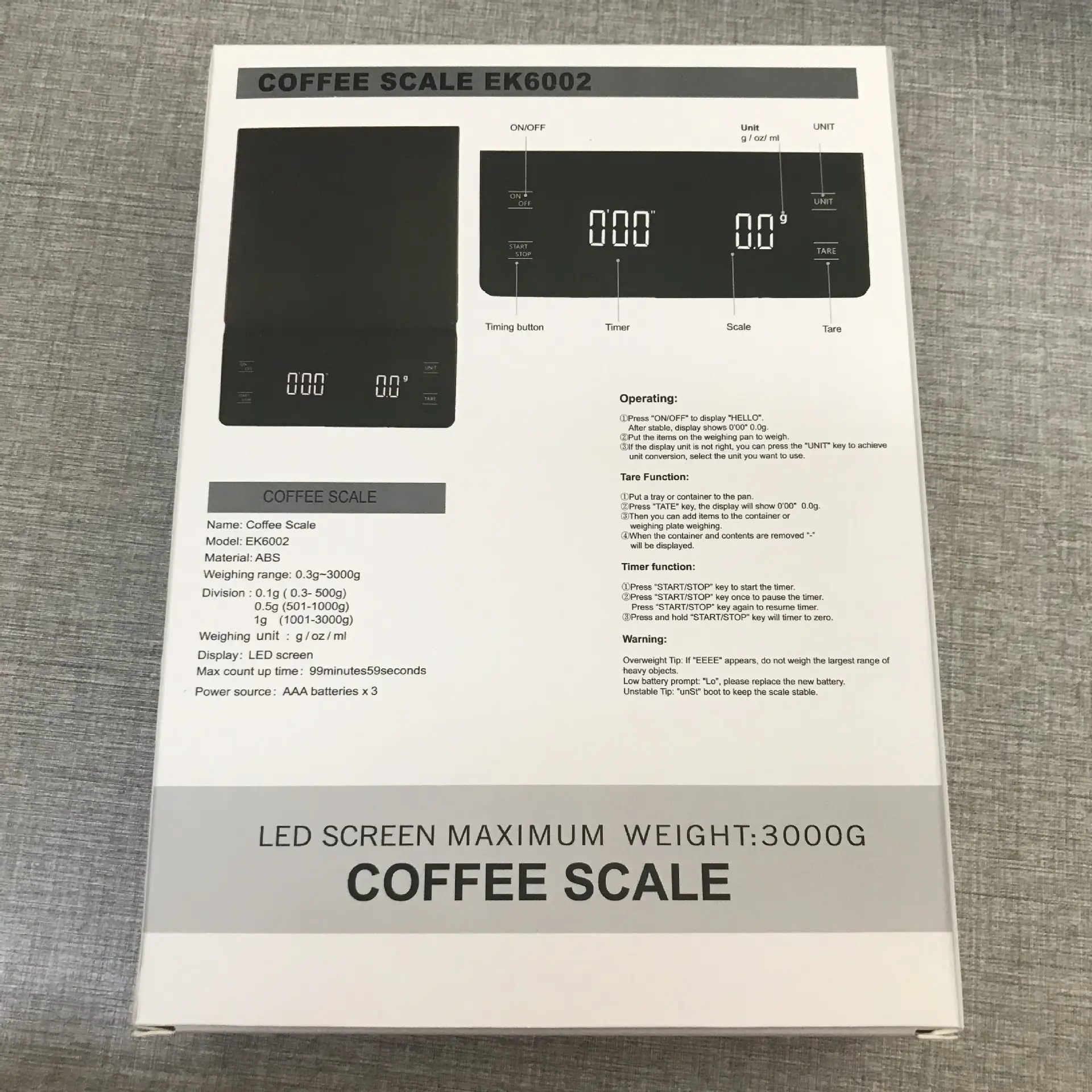 balança digital inteligente para café, eletrônica, gotejamento, balança de café com timer2kg