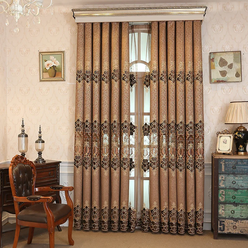 

European Golden Schneider Embroidery Curtains for Living Dining Room Bedroom.