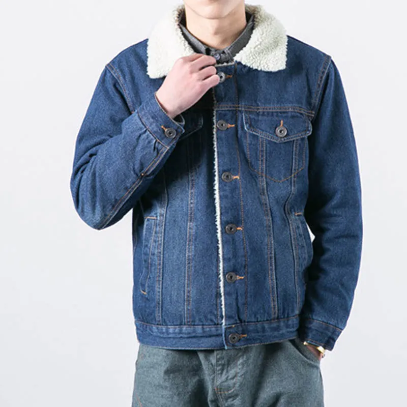 Men Wool Lined Denim Jeans Jackets Outwear With Fur Collar Warm Thicker Denim Jackets Coat For Male Windbreak Size S-4XL (5)
