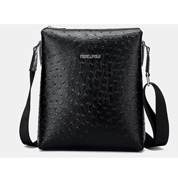 

Famous design purse Ostrich pattern male vertical briefcase　man pu leather crossbody bag fashion business shoulder bag 　