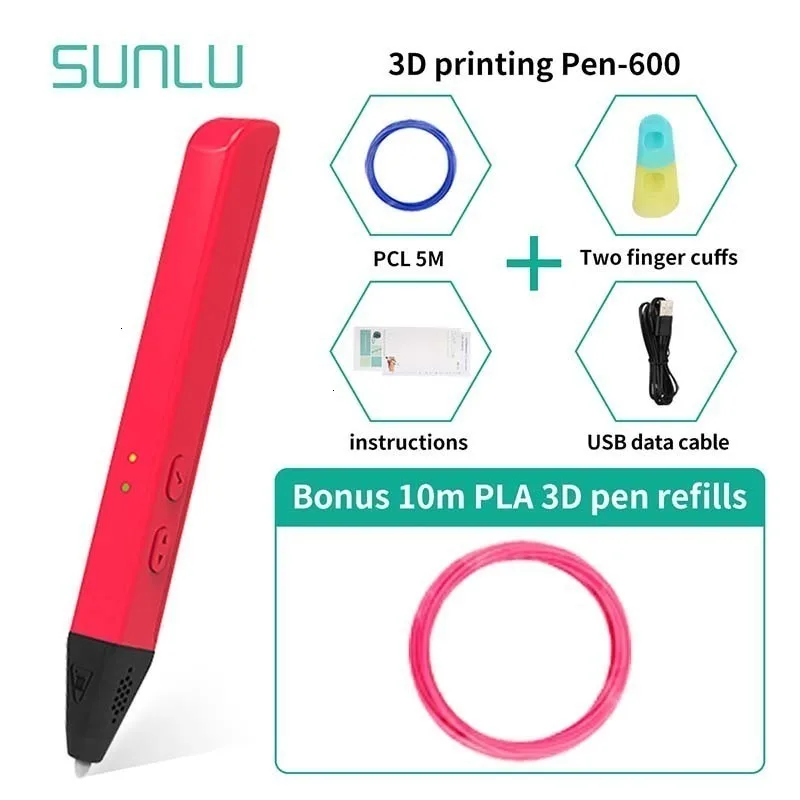 SUNLU SL-600 3D Ручка для печати включает PLA Filameng 1,75 мм Подарочная коробка набор как подарок на день рождения для детей и взрослых красного цвета 3D ручки для рисования