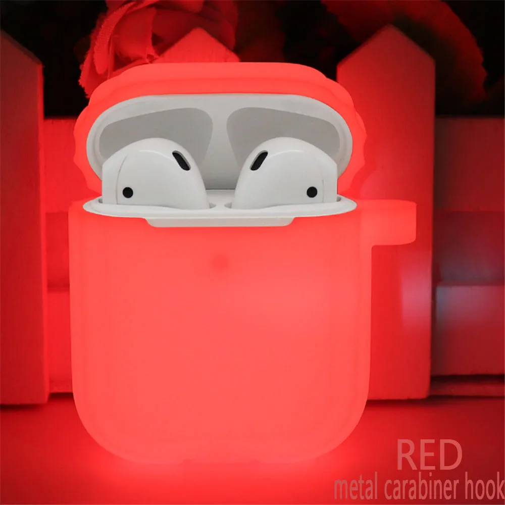 1 шт., Новое поступление, светящийся силиконовый чехол для Air Pods, защитный чехол для наушников, чехол для Airpods, рукав, ударопрочный, защита от потери - Цвет: metal hook red