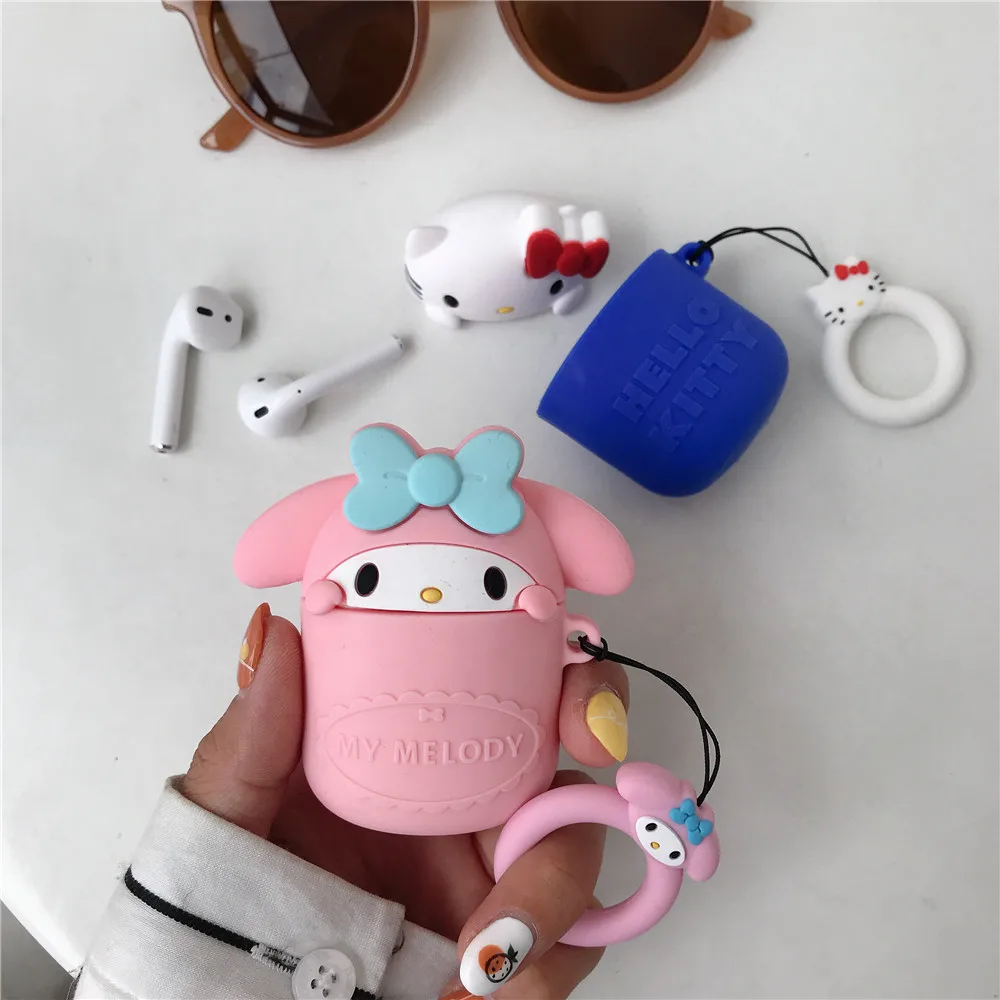 Мой melody 3D милый мультфильм силиконовый чехол для Apple Airpods 1 2 INS прекрасный Хелло Китти кольцо шнурок зависание защитный чехол