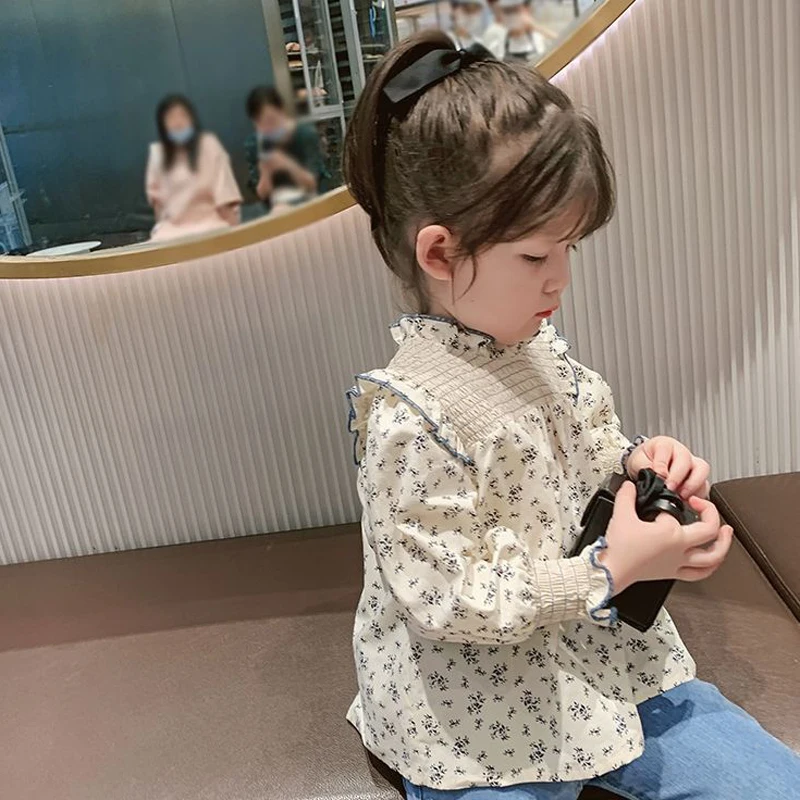 Girls' Shirts Korean Female Baby Floral Shirts Children'S Cotton Spring Autumn Long-Sleeved Shirt Baby Clothing