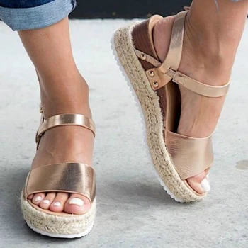 

Summer Women Sandals Platform Wedges Mid Heels Peep Toe Solid PU 2020 Fashion Casul Beach Female Ladies Shoes Zapatos De Mujer