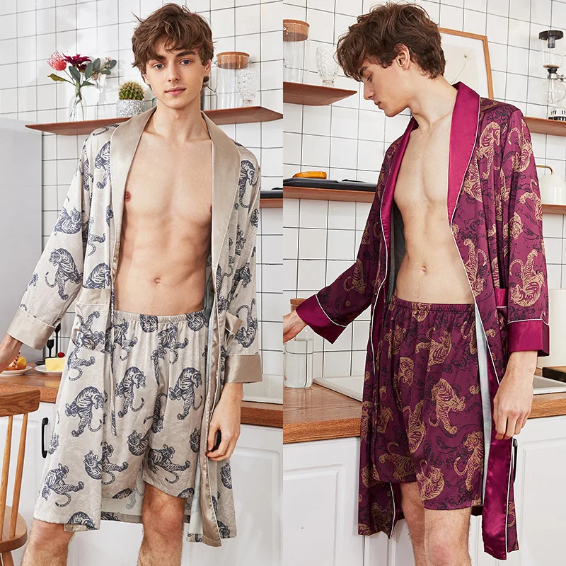 

Yao ting New Style Silk Pajamas Summer MEN'S Shorts Nightgown Tracksuit Two-Piece Set 1036 + 1037