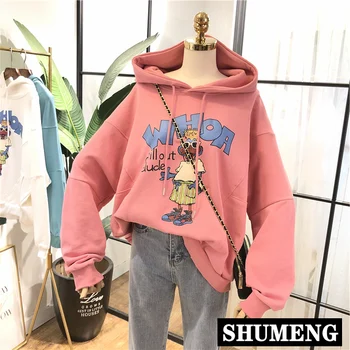 

New Hooded Sweatshirt Women 2020 Spring Fun Cartoon Cotton Hoodie Soft Casual Coat Outerwear Oversize Pullover Shirts Girls