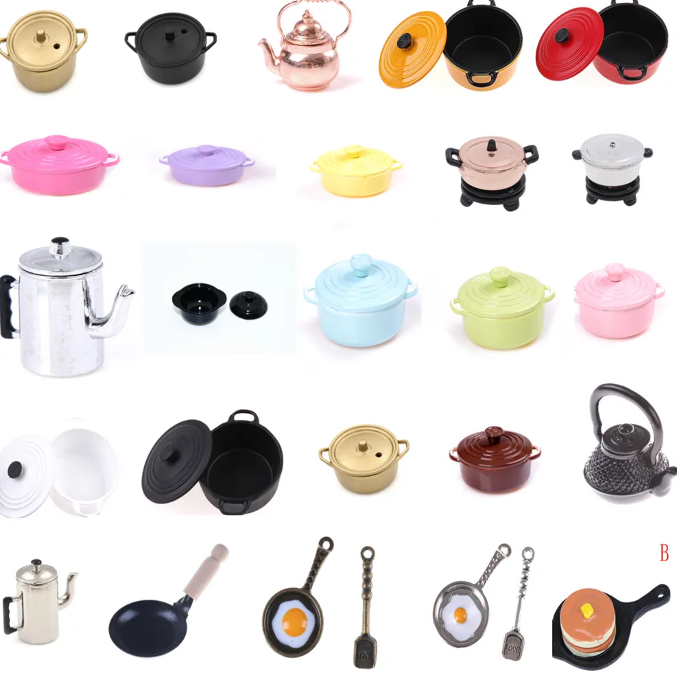 Hot Dollhouse Miniature Kitchen Utensil Cooking Ware Play Toy Mini Pot Boiler Pan with Lid Kettle Doll house Accessories |