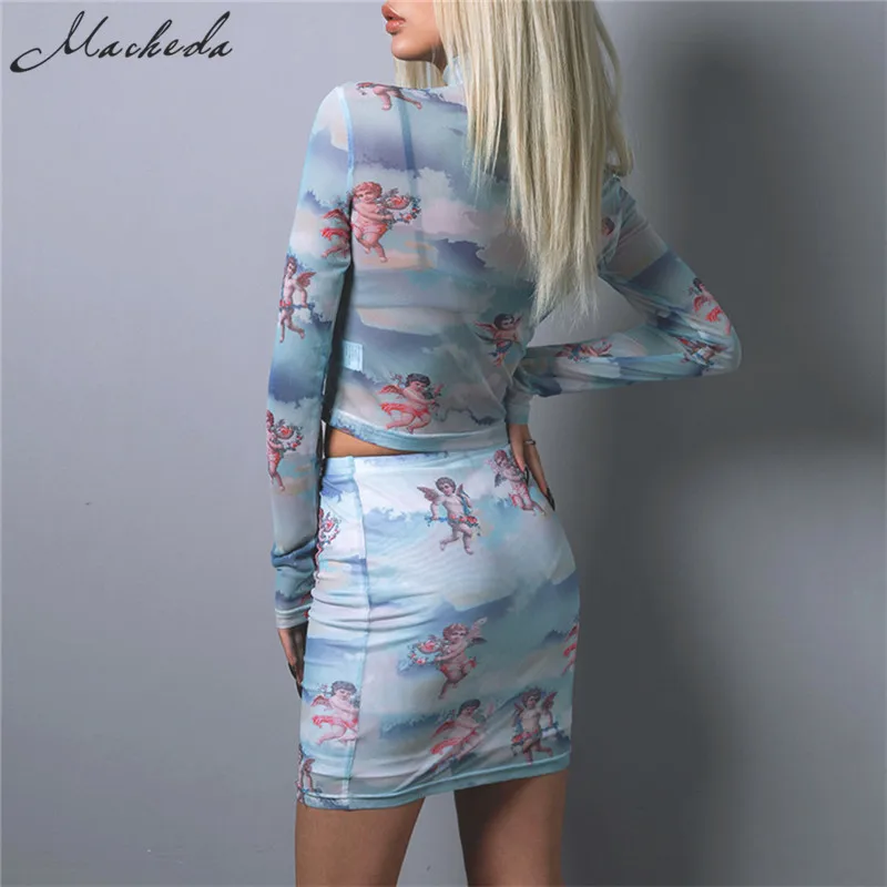 Macheda, модные юбки, весна-лето, повседневные, с принтом ангела, для женщин, средняя талия, Мини, элегантная юбка карандаш, тонкая юбка, новинка