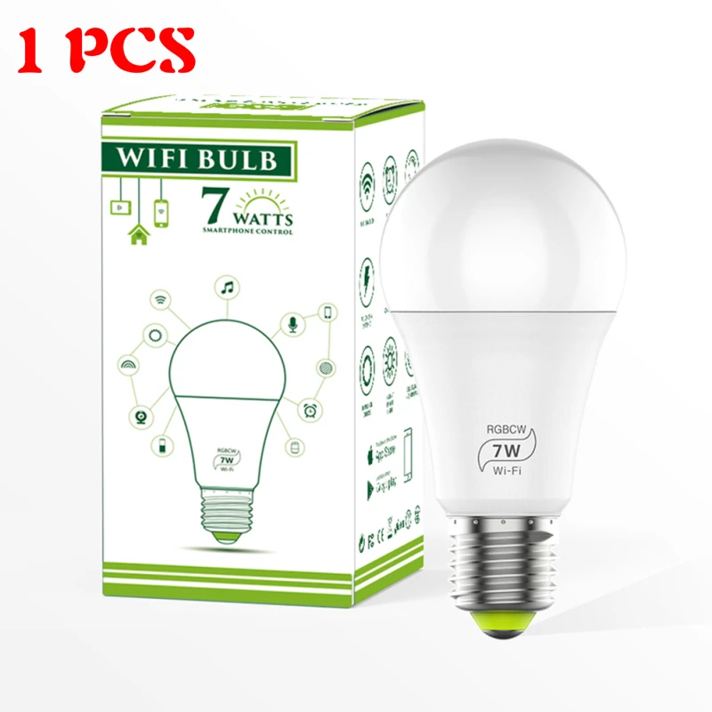1 PCS 1/2/3/4/5/6/7/8/10 шт. E27 светодиодный светильник цветная(RGB) Светодиодная лампа 7W Bluetooth Wifi приложение Управление смарт-лампа RGBWW светодиодный лампы, совместим с Google Home, Alexa - Испускаемый цвет: 1 PCS