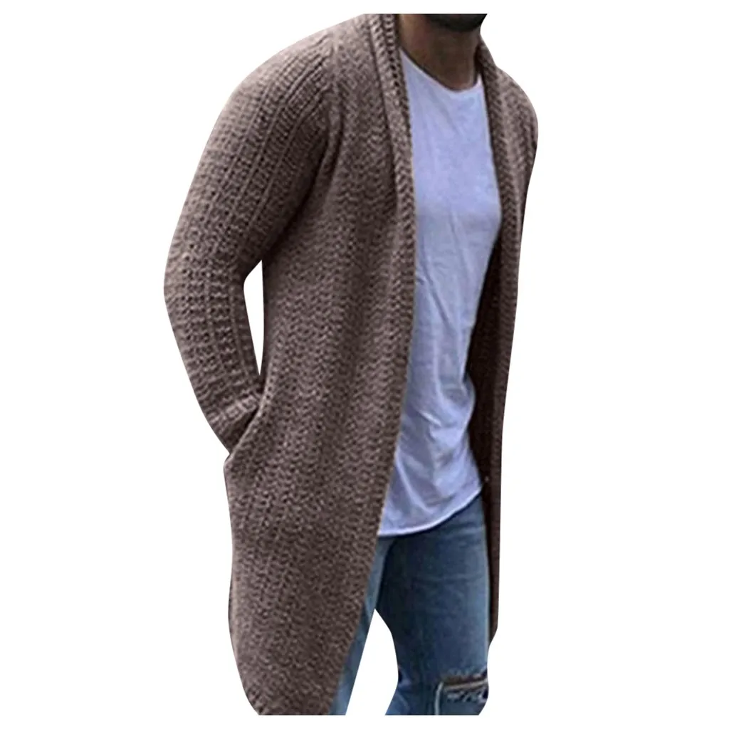 Khaki SAGACE куртка мужская зима осень Повседневный однотонный кардиган уличная одежда с длинным рукавом вязаные свитера Осеннее длинное пальто Верхняя одежда#45 - Цвет: Khaki