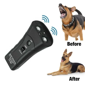

Pet Anti Dog Barking Pet Trainer LED Light Ultrasonic Gentle Chase Training Double Head Trumpet