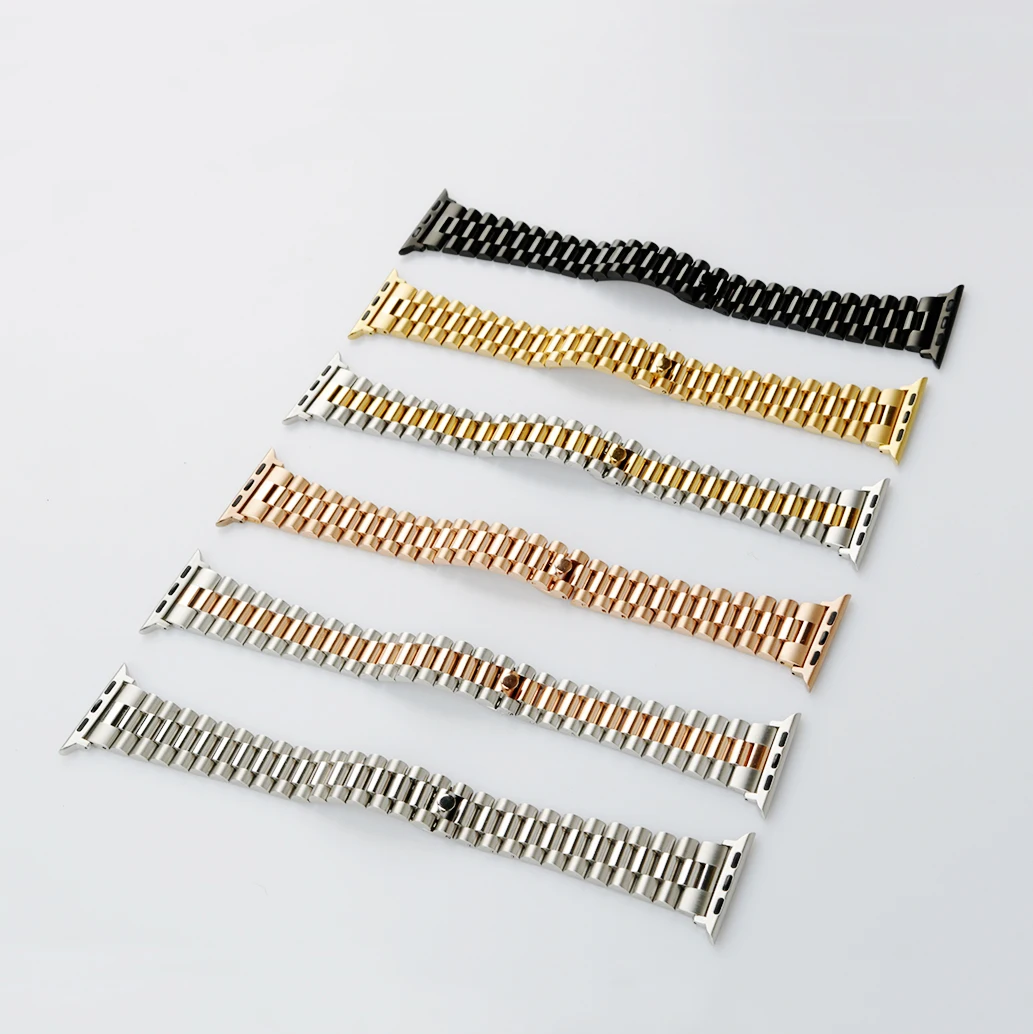 Rolamy 38 40 42 44mm Solid Stainless Steel Replacement Wrist Bracelet Oyster Watch Band With Adapter For Iwatch Apple Watch