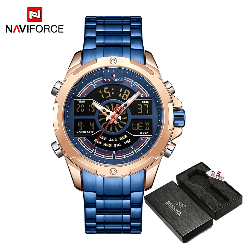 RGBE BOX NAVIFORCE, роскошные мужские спортивные часы, брендовые военные водонепроницаемые цифровые кварцевые наручные часы с подсветкой, мужские часы - Цвет: RGBE BOX