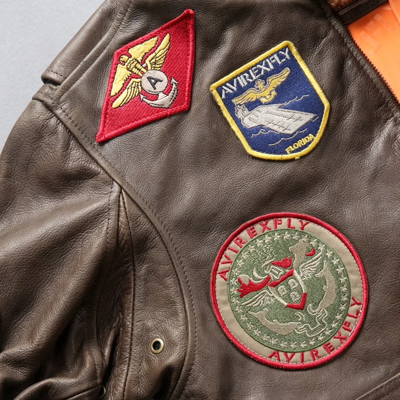 DHL Мужской Air Force G1 куртка пилота Высокое качество Натуральная телячья кожа куртка теплая LuxuryFur воротник Коричневое Пальто