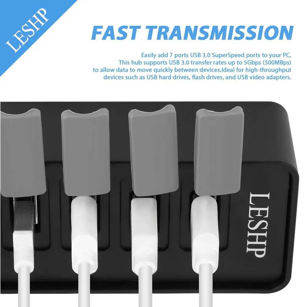 10 портов USB 3,0 концентратор Высокоскоростной 5 Гбит/с USB 3,0 концентратор данных разветвитель с светодиодный и переключатель внешний адаптер питания для ПК ноутбука США штекер