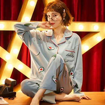 

Women's Suits Pajamas Ladies Cotton Long-sleeved Plus Size Autumn and Winter Home Service Two-piece Suit Pajamas for Women