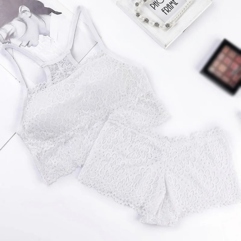 Белый Women Hollow Bra Set Beauty Back Wrapped Chest Lace Bottoming Bra Underwear Set - Цвет: Белый