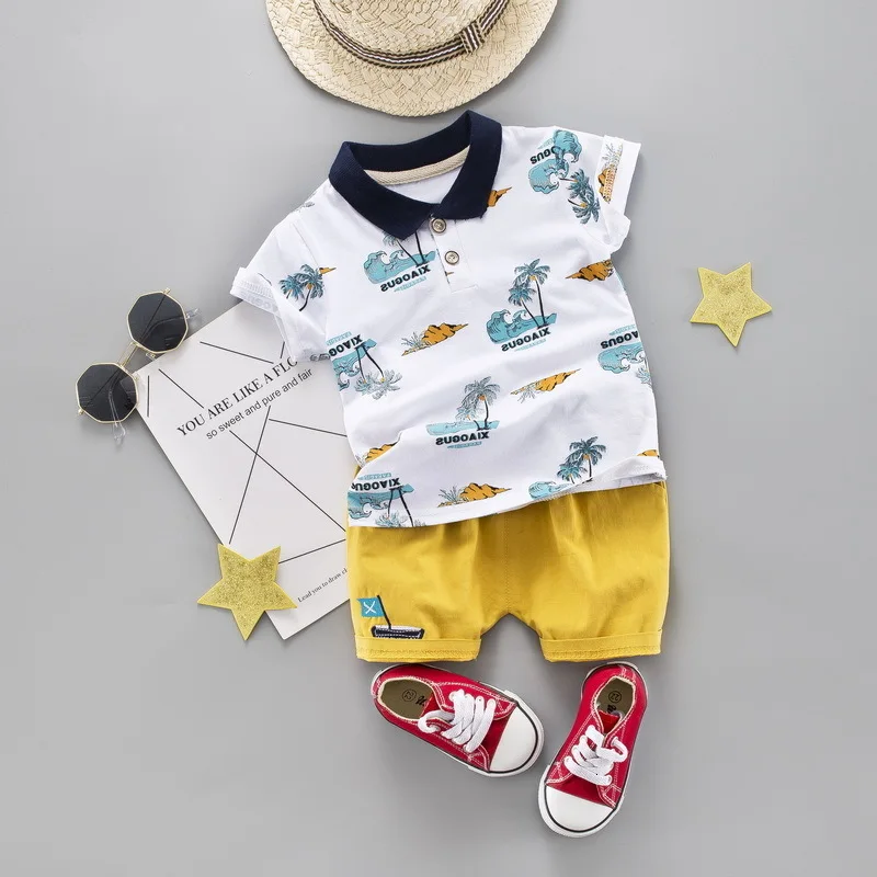 Летняя одежда для маленьких мальчиков и девочек; детская хлопковая футболка и шорты; комплект из 2 предметов; одежда для малышей; Детский костюм; модные спортивные костюмы для детей - Цвет: YZ shu White