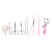 10 шт./компл. инструменты для бровей Пинцет Ножницы триммера бритвы щипцы для завивки ресниц зеркало ушной акне штырь экстрактор