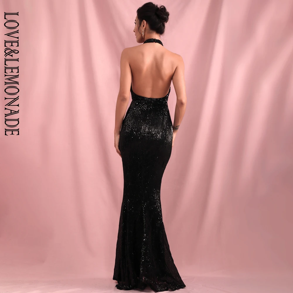 LOVE&LEMONADE, сексуальное черное платье с открытой спиной, облегающее, эластичное, с блестками, белое, с разрезом, вечерние, макси платье, LM80492