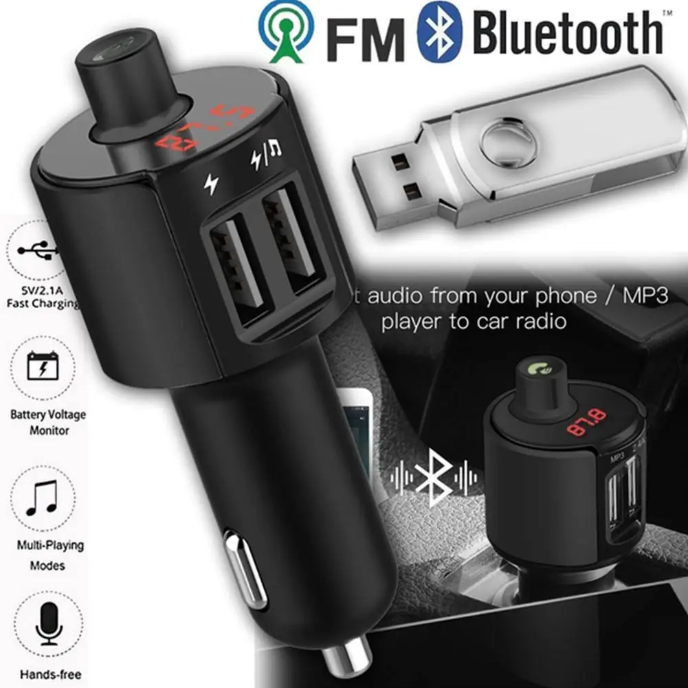 

2019 LED electronic display Bluetooth MP3 Player Car FM Transmitter Wireless Radio Handsfree Car Kit USB Car Charger Adapter