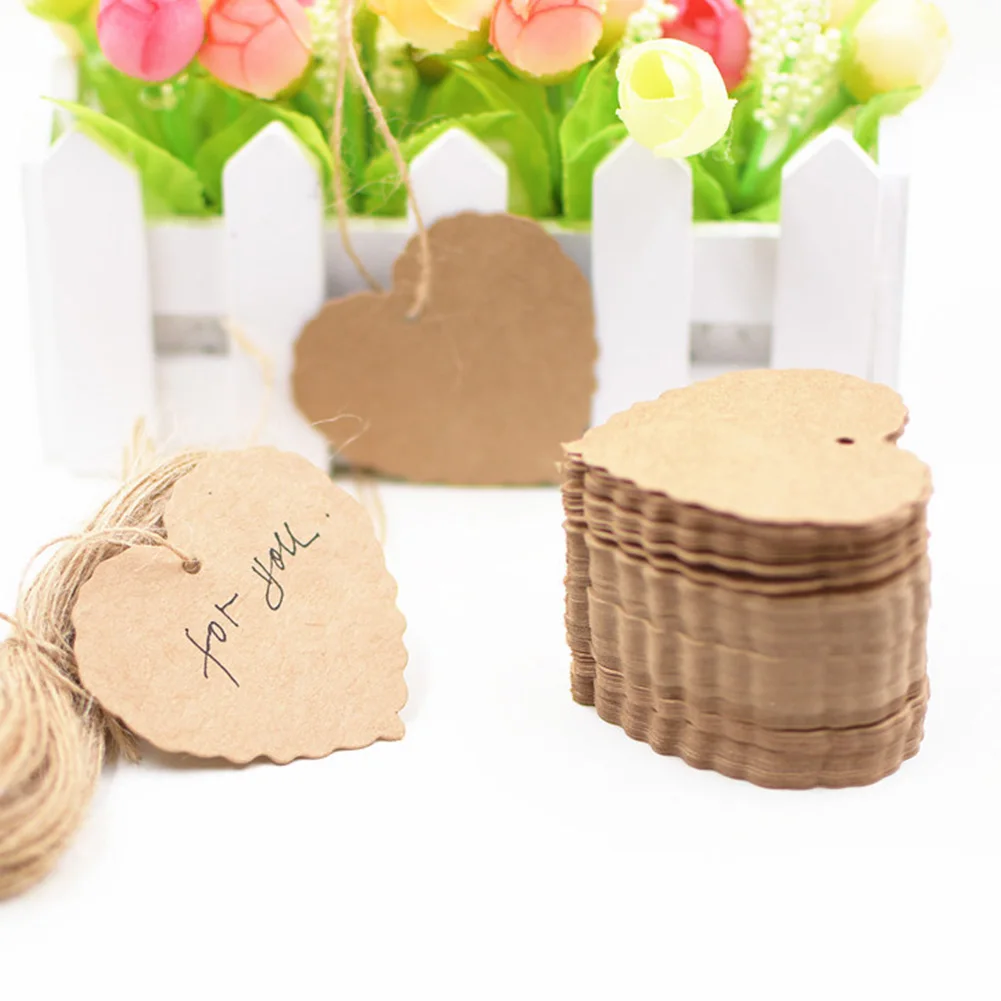 Kraft Heart-shaped 100 шт подарок в форме сердца DIY этикетка конфеты тег Свадебные прямоугольные Висячие - Цвет: Kraft Heart-shaped