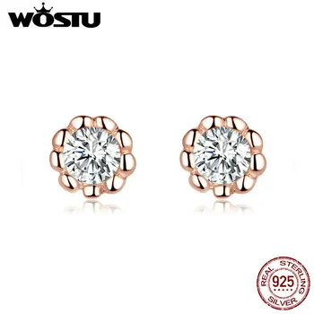 

WOSTU S925 Zircon Gentle Rose Golden Color Stud Earrings 100% Real 925 Sterling Silver Earrings Hot Fashion Jewelry Gift CTE219