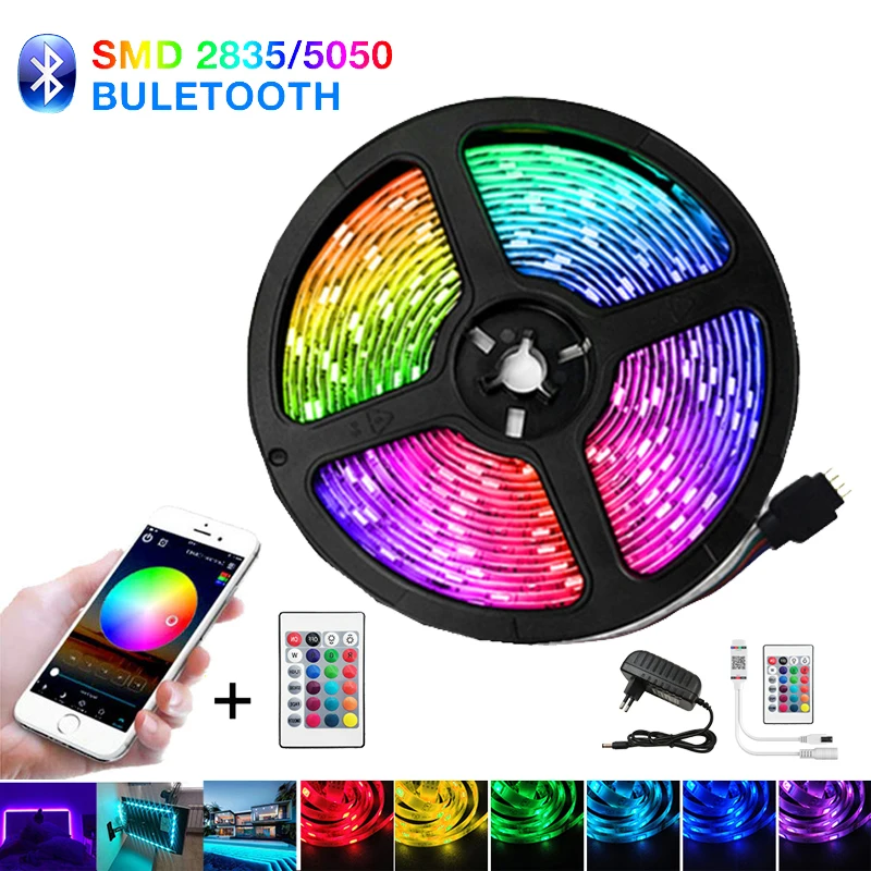 

Bluetooth LED Strips Lights 20M RGB 5050 2835 SMD Flexible Ribbon Waterproof Strip RGB LED Light 5M Tape Diode DC 12V Control