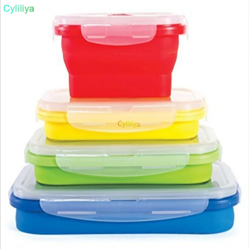 

10sets 4pcs Set Silicone Eco Collapsible Lunch Box Portable Folding Food Storage Containers 350ml 540ml 800ml 1200ml