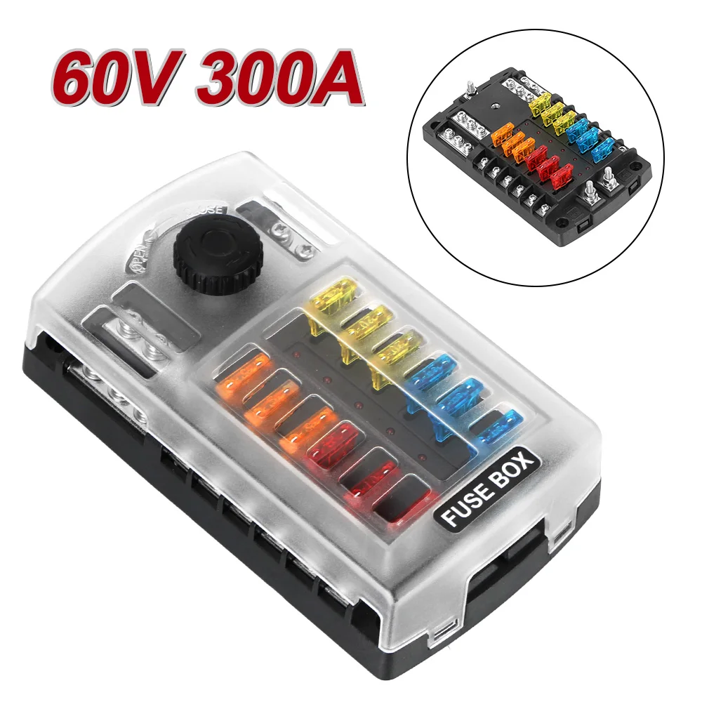 

Plastic Cover 60V 300A Block & Warning Indicator 6 Ways 12 Ways Blade Fuse Block For Auto Car Marine Trike Fuse Box Holder