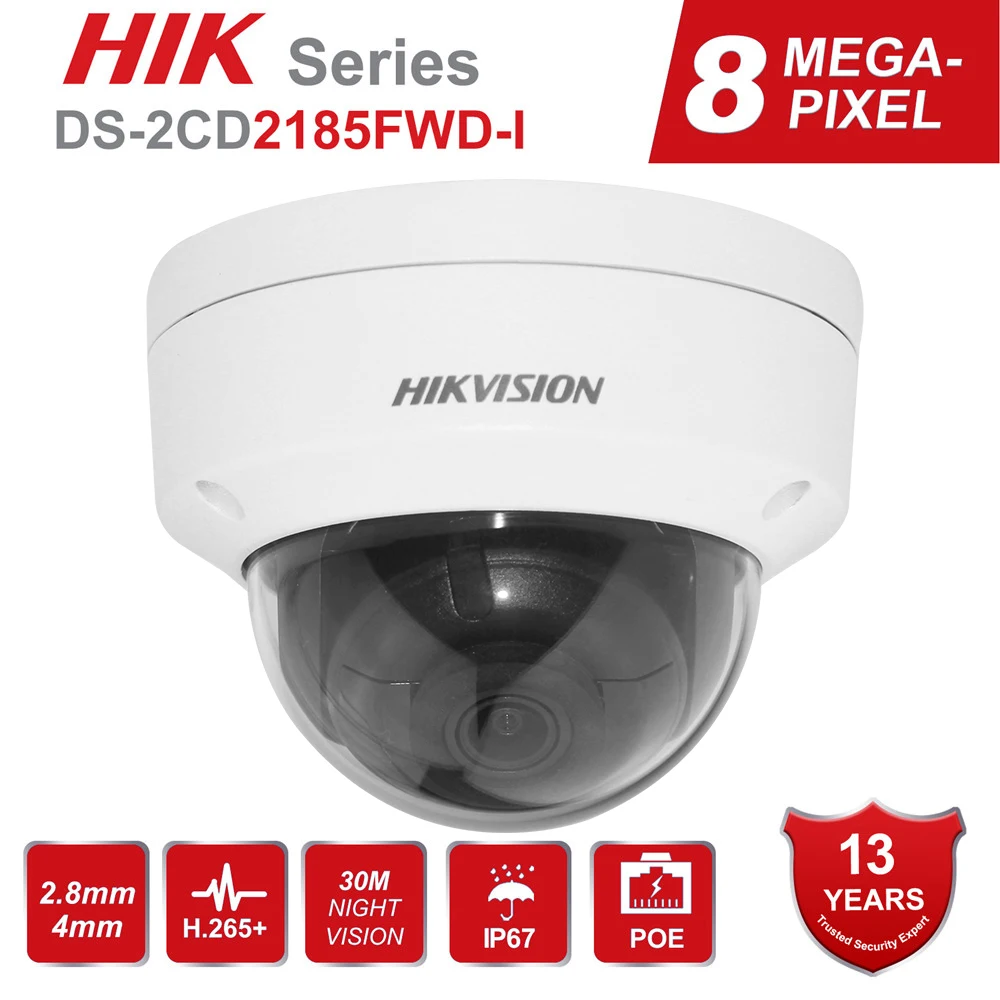 

Hikvision 8MP POE IP Camera DS-2CD2185FWD-I Outdoor 4K Network Dome security CCTV Camera SD card 30m IR H.265+