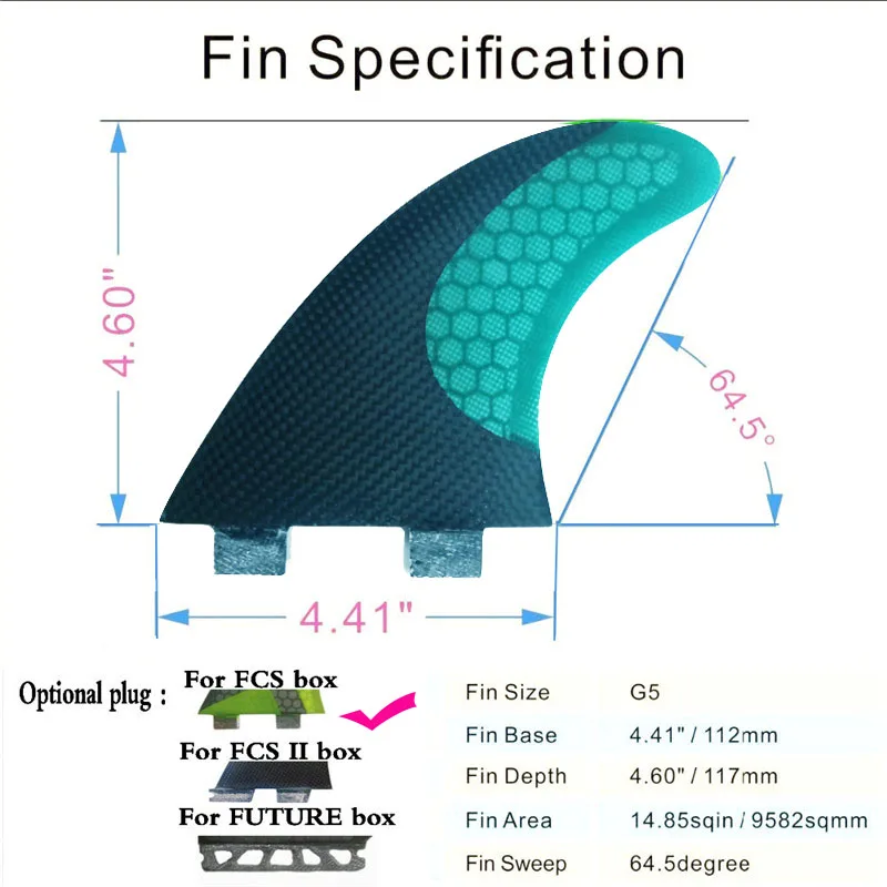 Ласты для серфинга 3 шт. Набор для FCS коробка G5 размер стекловолокна соты с углеродом M Размер FCS плавники Горячая плавники для серфинга зеленый