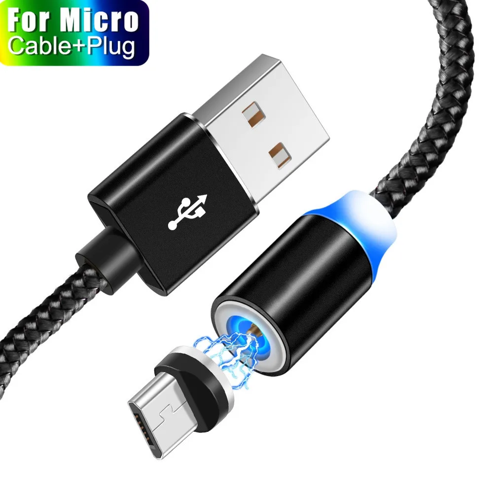 Магнитный usb-кабель для быстрой зарядки USB type C кабель магнитное зарядное устройство для зарядки данных Micro usb кабель для телефона USB шнур для iPhone X - Цвет: black for Micro
