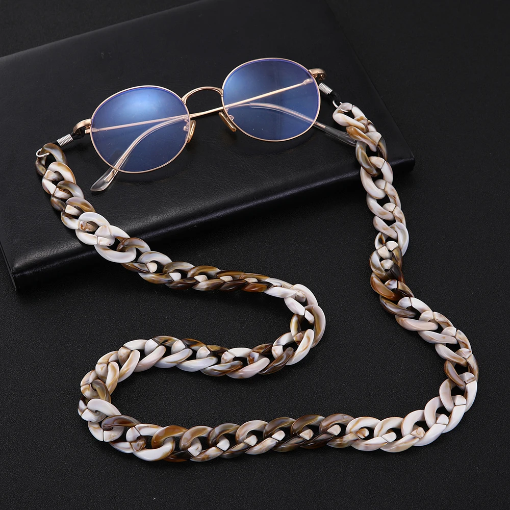 Eueavan 5pcs Acrylic Brown and White Green Wide Glasses Chain Retro Sunglasses Lanyards Straps Reading Eyeglasses Accessories