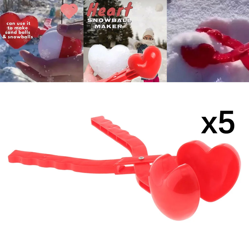 Pack of 5 Heart Shaped Snow Ball Maker Clips Clamps Kids Children Sand Toys Snow Scoop Maker Snow Fight Game Outdoor