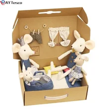 Juguetes inquietos para niñas, muñecas bonitas, familia de ratones, Mini casa de muñecas de peluche, caja de muñecas de ratón, juguetes familiares