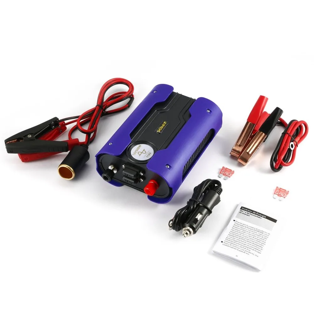 Синий 500 Вт пик 1000 Вт Чистая Синусоидальная волна Инвертор автомобильный преобразователь мощности с 2 usb-портом DC 12 В для бытовой техники
